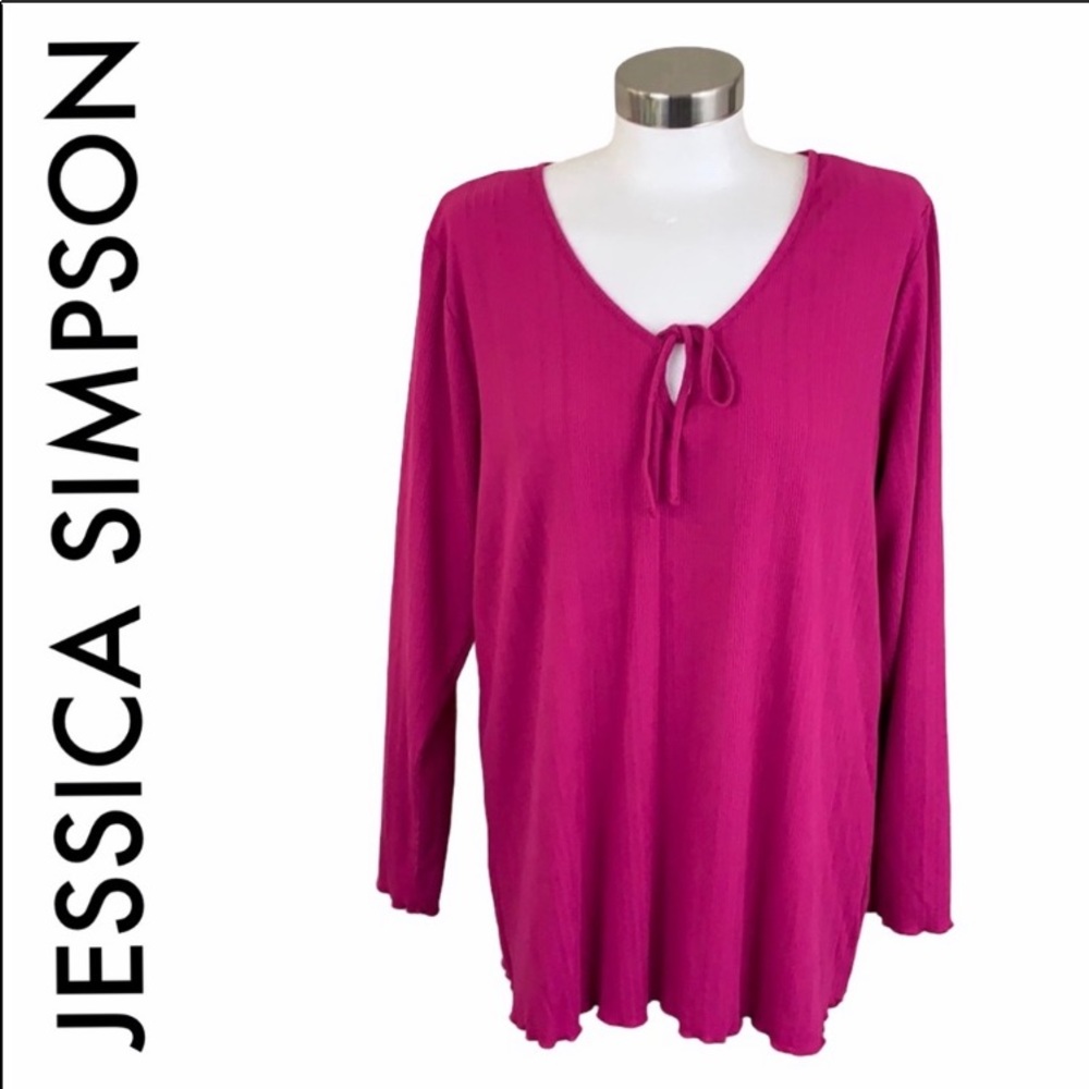 NEW! JESSICA SIMPSON βEsmeβ Fuchsia Peasant Blouse - Picture 2 of 15